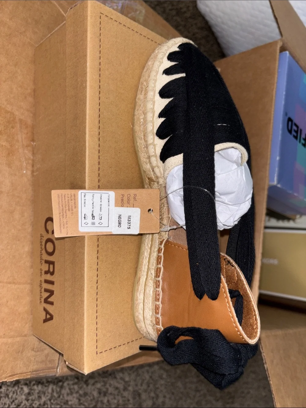 Canvas Espadrille Lace-Up Wedge in Black, Cream & Tan